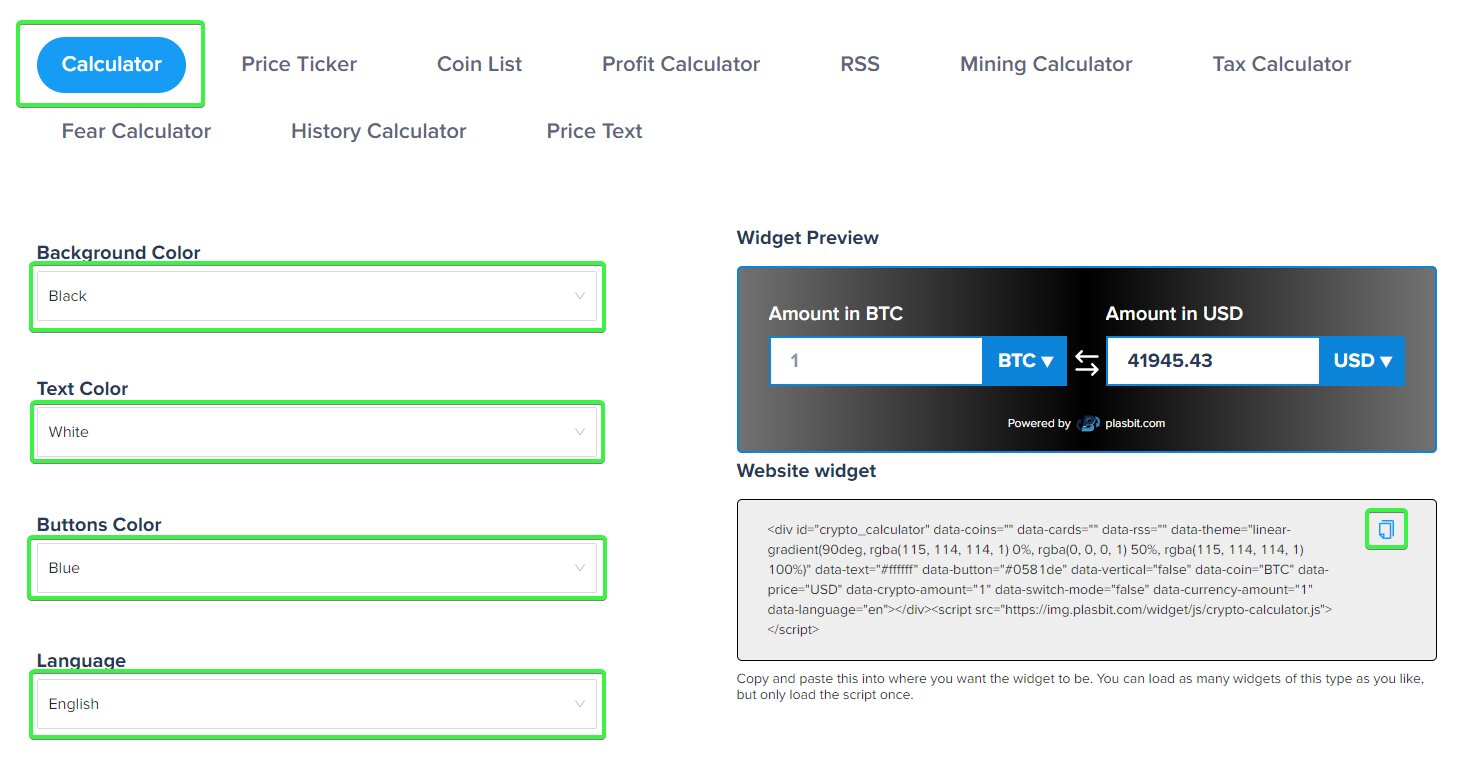 crypto calculator widget