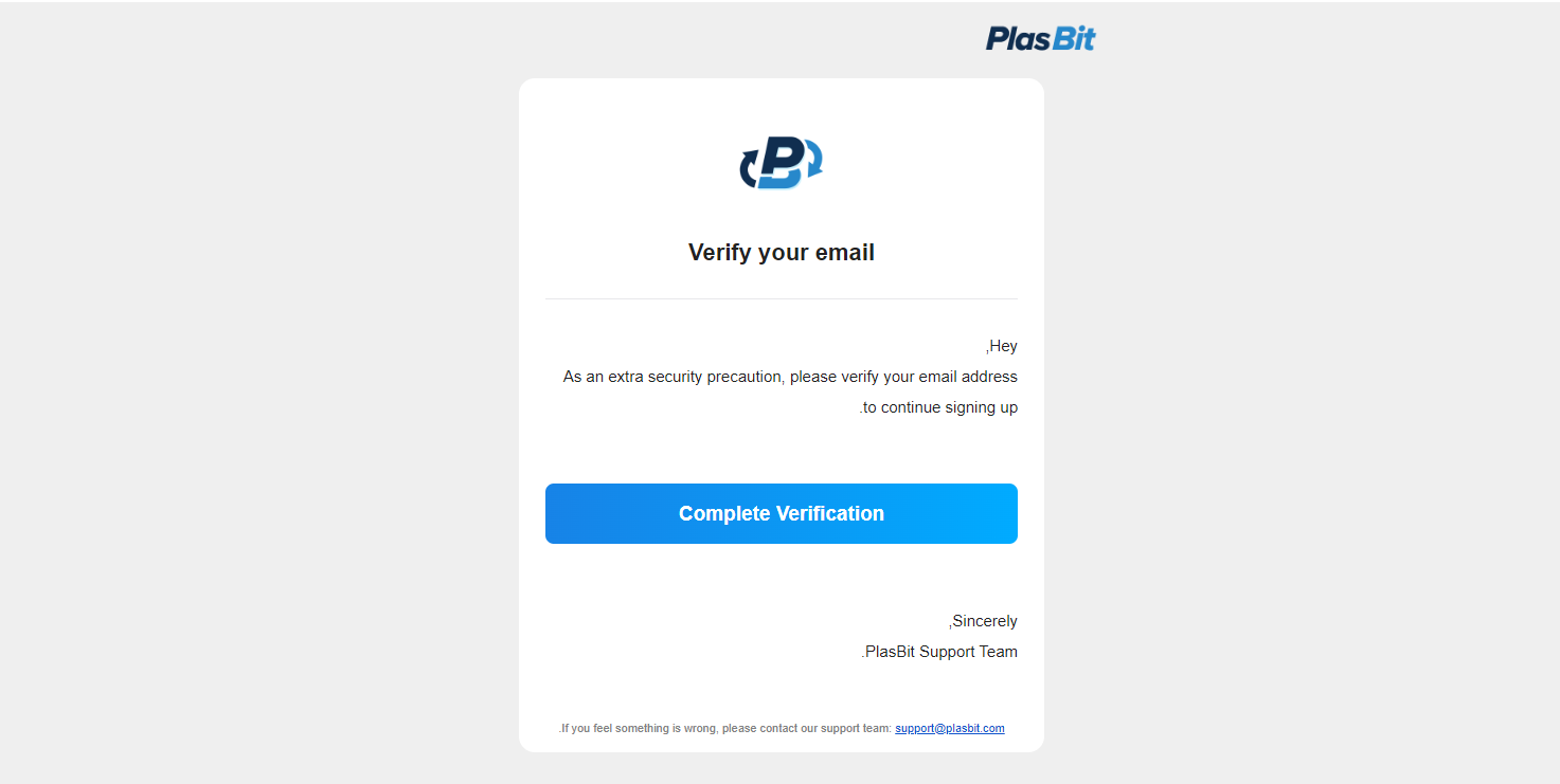 verifying email process plasbit
