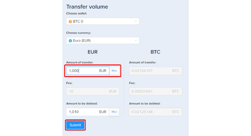 enter amount for wire